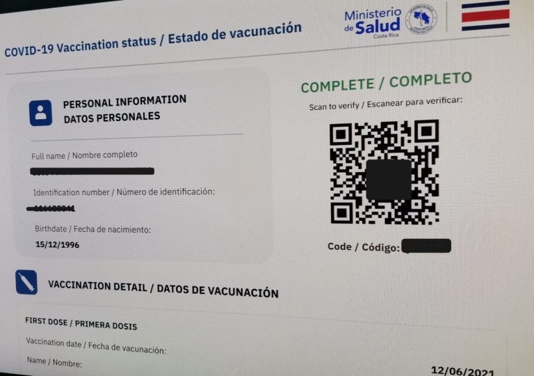 Costa Rica | Sistema para solicitar código QR de certificado de vacunación será más rápido